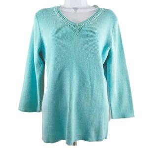 Croft & Barrow Women's Ribbed Cotton V-Neck Sweater Sky Blue Large